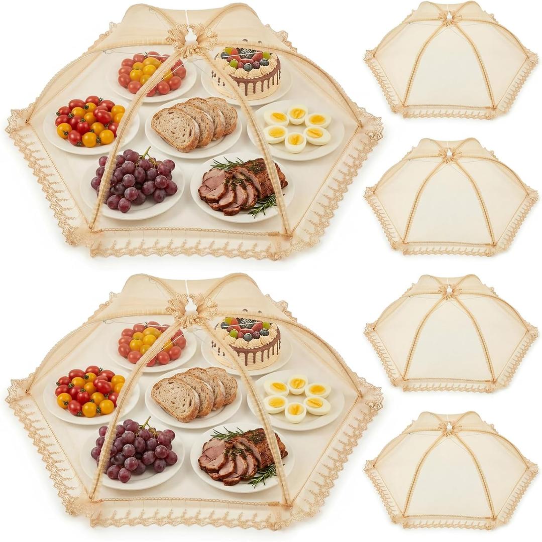 LemonRoad Extra Large Mesh Food Covers for Outdoors, Pop up Food Tent Covers, Collapsible Reusable Dish Nets for Picnic, Bbq, Party, Buffet Table, Protect from Bugs (6 Pack,32 x 32 Inch)