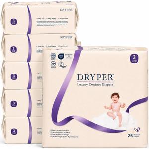 Baby Diapers, DRYPER Disposable Diaper Newborn Size 3 Diapers (13-24 lbs),150 Count, 3D Leak Guards & Wetness Indicator, Ultra-Soft & Thin, Fast Water Absorption Nappies