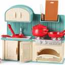Family Dollhouse Kitchen Set  Miniature Stove, Sink & Oven with Frying Pan, Saucepan, Kettle, Utensils & Cutting Board  Dollhouse Furniture & Accessories for Ages 3+