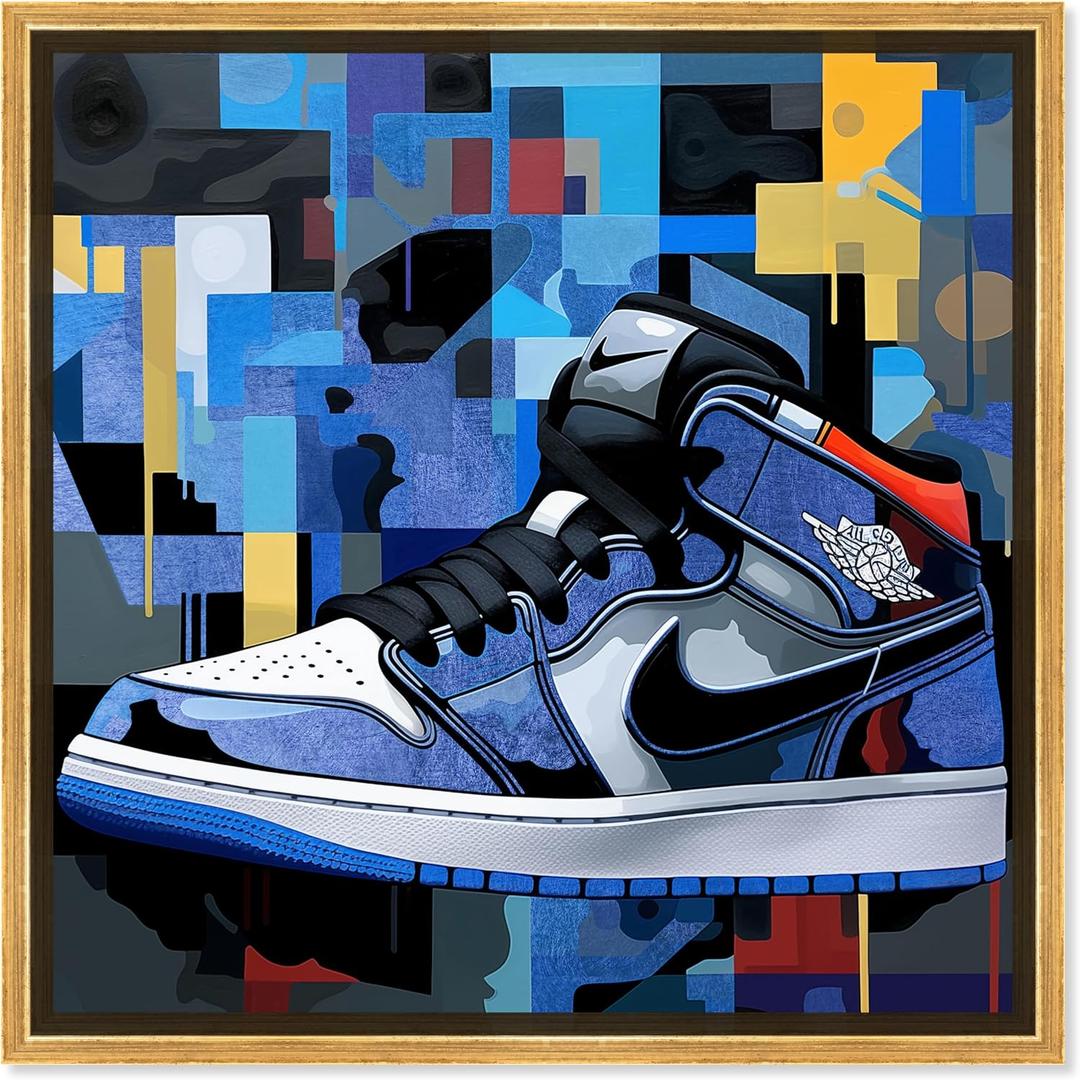 Primary Sneakers Framed Sneaker 1 Piece Canvas Wall Art, 17.5" x 17.5", Gold Frame