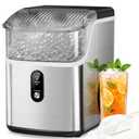 Nugget Ice Maker Countertop, Pebble Ice Machine with Soft Chewable Pellet Ice, 35Lbs/24H, Self-Cleaning, One-Click Operation for Kitchen, Office, Home, Stainless Steel Silver