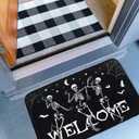 AnyDesign Halloween Dancing Skeletons Doormat Lightweight Non-Slip Welcome Entrance Mat Spooky Halloween Front Door Rug Floor Mat for Indoor Outdoor Kitchen Bedroom Living Room Decor, 17 x 29