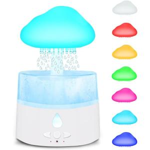 Rain Cloud Humidifier, Rain Humidifierrain Humidifier Water Drip, Water Drip Rain Sounds for Sleeping, Mushroom Waterfall Lamp, Desk Humidifiers for Office (White)