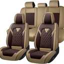 Car Seat Covers Full Set for Ford F150 2000-2026, Waterproof Nappa Leather Car Seat Cover with Memory Foam, Full Coverage&360 Protection Car Seat Covers Sets (5 Seat,Brown&Beige)