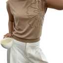 Women's 3D Floral Knit Tops Cap Sleeve Mock Neck Elegant T Shirts Summer Fall Tops Streetwear (L)