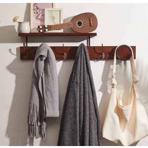 UWAET Coat Rack Wall Mounted with Shelf 27.5 Inch Length Wall Hanging Shelf Bamboo Coat Hooks with 6 Hooks for Entrance, Living Room,Bedroom, Bathroom (6 Hooks)