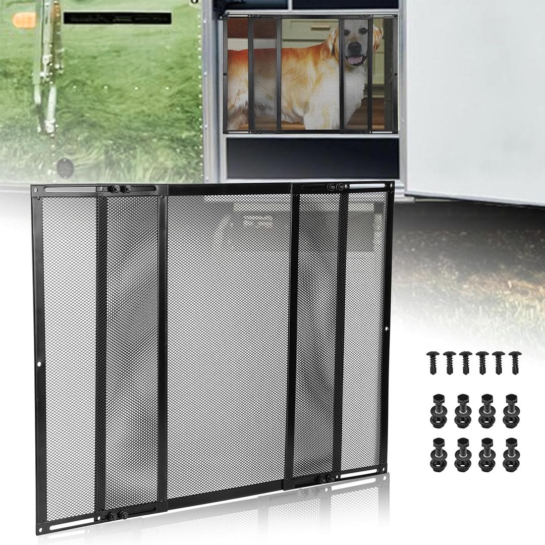 Premium RV Screen Door Protector Adjusts from 21.5"- 35", Lightweight RV Entry Screen Door Grille Adjustable Metal Screen Defender for RV Door Camper Screen Door Protector for Dogs Kids