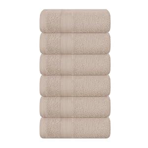 BOUTIQUO Ultra Soft Cotton 6 -Piece Hand Towel Set 16x24 Inch, Ideal for use in Bathroom, Kitchen, Gym, Spa & General Cleaning, Compact & Lightweight Multi Purpose Hand Towels - Tan