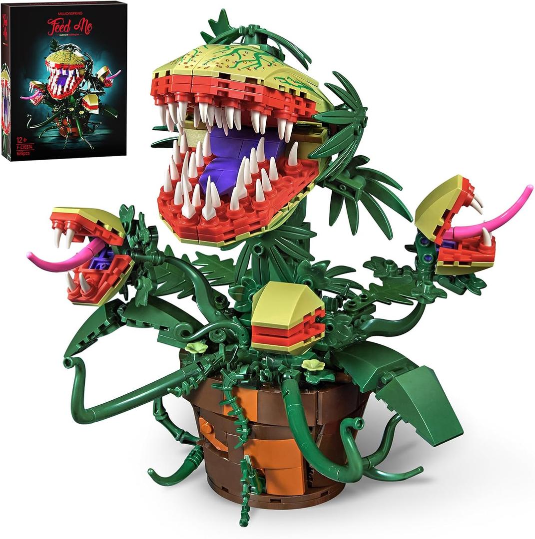 Millionspring Piranha Plant Audrey II 2 Building Blocks Set, Toys Kit Horrors Flower Shop Decoration Valentine Gift for Tv Film Fans Families Friends 12+ On Halloween Birthday Christmas