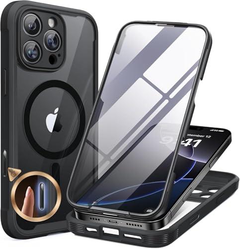 Miracase Magnetic for iPhone 16 Pro Case Full-Body Phone with Built-in Glass Screen Protector, [Compatible with MagSafe] Military Drop Proof 16 Pro Cover Bumper 6.3 inch, Black