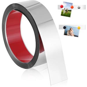 16.4ft x 1.6inch Flexible Ferrous Memo Strips, Self Adhesive Backing Metal Strip for Magnets, Strong Peel and Stick Ferrous Tape Roll for School Workshop Office Home Bulletin Bar Board