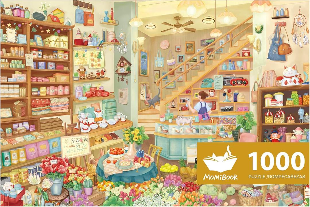 MOMIBOOK Puzzles for Adults 1000 Piece Jigsaw Puzzles of Carefree Store, Painting Image Grocery Store Puzzle Difficult Challenging Hard Impossible Puzzle, Funny Toys & Games Christmas Birthday Gifts (Horizontal 1000 Pcs)