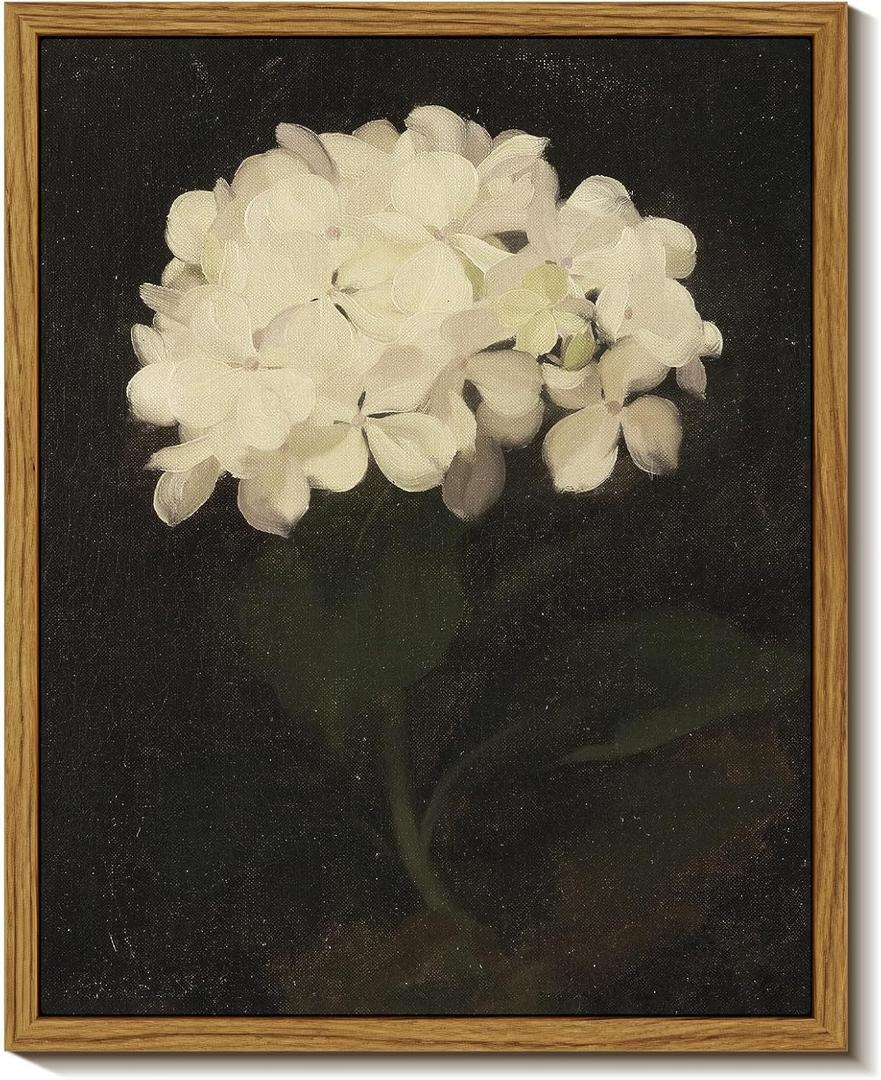 InSimSea Framed Wall Art for Living Room - White Hydrangea Oil Painting Canvas Prints for Bedroom, Bathroom, Kitchen, Office Decor - 8x10in (10L" x 8W")