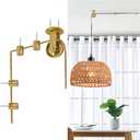 Pulley Wheel for Plug in Pendant Light, Wall Ceiling Mount Pulley for Hanging Lamp, 1 Pack Pulley Wheel and 4 Pack Swag Hooks for Hanging Electric Wire Cable Cord Chandelier Plant Grow Lights (Gold)