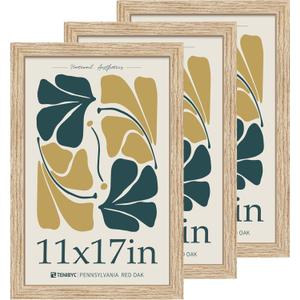 11x17 Oak Poster Frame 3 Pack with HD Glass, Natural Solid Wood Picture Frame, Wall Gallery Frame