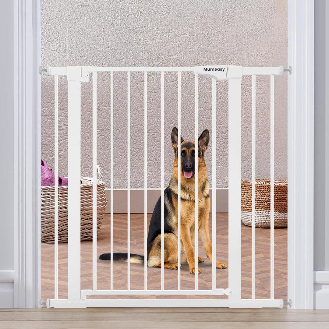 Mumeasy 36" High Extra Tall Dog Gate, 29.6"-40.5" Wide Pressure Mounted Tall Baby Gate for Dog, Auto Close Pet Gate with Door for Stairs,Doorways,House,White