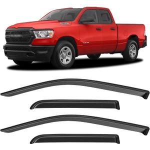 Window Visors Rain Guards for 2019-2025 Dodge Ram 1500 Quad Cab (New Body Style), Window Vent Wind Deflectors Visors Shades for 19-25 Ram 1500 (2 Full-Size Doors, 2 Half-Size Doors)