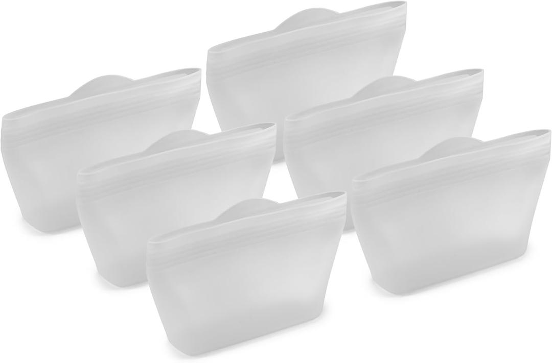 Home Logic Reusable Snack Bags - Set of 6 Clear Silicone Freezer Bags, Airtight Leak Resistant Reusable Zip Bags for Kitchen Home Food Prep, Microwave & Sous Vide Safe