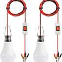 DC 12V LED Light Bulb Emergency Lamp Lights with 3 Meter Clamp Wiring & Switch for Camping Light, Outdoor Lighting, Motorcycle, Boat, RV Interior Low Volt Lightings, White 6500K, 2 Packs (12W)