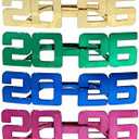 Julysgift 6 Pack of 2026 New Year's Crystal/Glitter/Solid/Metallic Plastic Party Glasses Celebration Eyeglasses