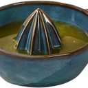 Ceramic Lemon Juicer Reamer Manual Citrus Lime Hand Squeezer Bowl with Handle and Pour Spout, Handheld, Easy to Use and Clean (Blue)