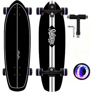 Surf Skateboards 30" x 9.5" Youth Surfskate Cruiser Surf-Like for Beginners Double Kick Deck Girls or Boys Kids Complete Skateboard