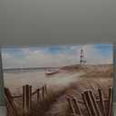 LAIART Canvas Wall Art Ocean Seascape Blue Painting Prints Modern Lighthouse Pictures Framed for Bedroom Bathroom Living Room Home Office Decor (16x24 in) (beach1)