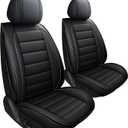 Leather Car Seat Covers, Waterproof Faux Leatherette Cushion Cover for Cars SUV Pick-up Truck Universal Fit Set for Auto Interior Accessories(2 Front Black)