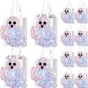 Yexiya 16 Pcs Iridescent Halloween Ghost Paper Gift Bags Party Favor Bags with Handle Holographic Candy Goodie for Halloween Birthday Holiday Party Supplies(Shiny Style)