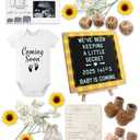24 PCS Pregnancy Announcement Set, Baby Announcement Gift Sets, Felt Letter Board, Bodysuit, Thick & Thin Socks, Photo Frame, Wood Blocks, Wooden Sign, Pregnancy Reveal Ideas for Coming Soon Baby
