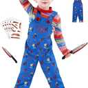 5 Sizes for 3-11Y Chucky Costume for Kids Halloween Jumpsuit Long Sleeve Rainbow Shirt Prop Knife Scar Tattoos (Xl Size(9-11y,height:49.2"-53.1"))