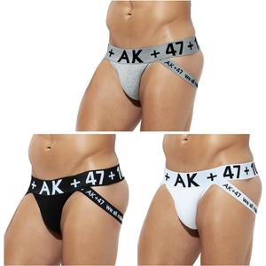 Arjen Kroos Men's Jock strap Athletic Supporter Sexy Cotton Breathable Underwear 3 Pack (Black/White/Grey)