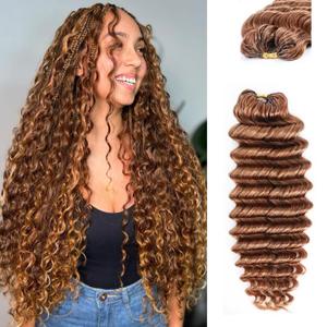 100% Human Hair Deep Wave Knotless Pre-Separated Crochet Hair feather crochet human hair extensions for Women #30 Color 18inch 120g