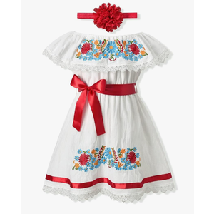 fioukiay Embroidered Mexican Dress for Girls, size 120