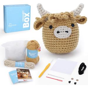 Crochet Kit for Beginners: Highland Cow Crochet Kit, Learn to Crochet, Include Easy Knitting Soft Yarn, Step-by-Step Video Tutorial, Hook, Holiday Birthday Gift for Adults and Teen(30%+ Yarn) (Yak)