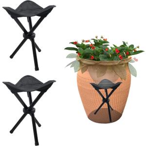 2 PCS Plant Risers for Inside Pots, Folding Tripod Planter Lift Inserts, Black Planter Fillers for Large Pots, Camping Chairs, 9" x 9" x 11"