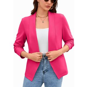 Women's Casual Blazer Long Sleeve Lightweight Open Front Blazer Work Office Blazers Jacket (Rose Red, XL)