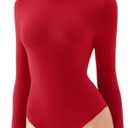 REORIA Women's Turtle Neck Long Sleeve Bodysuit Basic Slim Fit Double Lined Lightweight Layering Top for Fall & Winter S