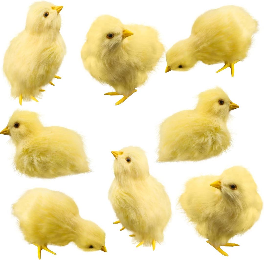 8 Pcs Realistic Easter Chicks Simulated Fluffy Chicken Yellow Chicken Figurines for Easter Egg Fillers Easter Party Favors, 4 Styles