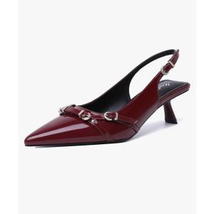 Mostrin Kitten Heels for Women Pointed Toe Pumps Patent Leather Low Heel Slingback Heels with Buckle Dress Shoes for Dating Party Working, 6