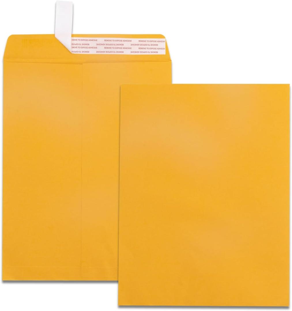 100 Pack Self Seal Manilla Envelopes 10x13, Creebe Catalog Envelopes Yellow Brown Large Envelopes with Peel and Seal Flap for Mailing, Organizing and Storage