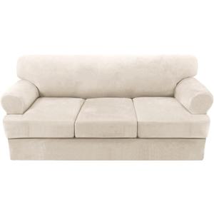 H.VERSAILTEX Sofa Cover 4 Piece T Cushion Sofa Slipcovers Couch Cover Furniture Protector Stretch T Cushion Sofa Covers for 3 Cushion Couch with 3 Individual T Cushion Covers, Ivory