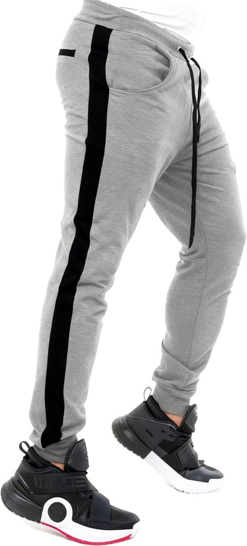 Men's Athletic Sweatpants Workout Tapered Joggers Running Gym Pants with Pockets, Size S (Grey)