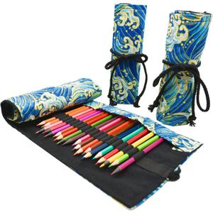 Maydahui 24/48/72 Slots Colored Pencil Wraps Canvas Pencils Roll Holder Pencil Pouch Aesthetic Case Organizer Bag for Art Lovers Artist Drawing(Blue Ocean,72 Slots)