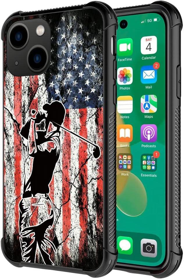 DJSOK Case for iPhone 14 Plus,Luxury Pattern Design Shockproof Rugged Cover,Cases for Man Woman-Golf Flag