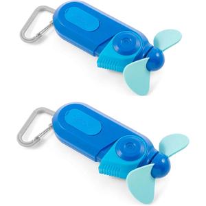 O2COOL Keychain Sport Misting Fan - Pocket Size Battery Powered Portable Handheld Fan With Carabiner Clip and Mister 2 Pack (Blue)
