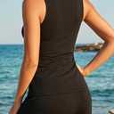 Tankini Swimsuits with Shorts - Two Piece Tummy Control Bathing Suits High Neck Swimwear with Two Side Pockets (Black, M)