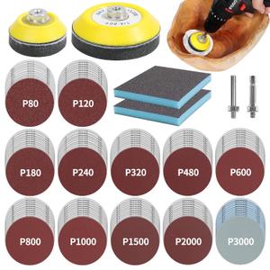120pcs 3inch Sanding Discs with 2 & 3inch Backer Pads and Sanding Sponge Sander for Drill Grinder Rotary Tools Attachment with 1/4" Shanks, SandingPads 80-3000 Grit