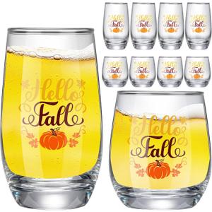 8 Pcs Autumn Wine Glasses Drinkware 4 Glass Cups 16 oz & 4 Short Stemless Wine Glasses 11oz Wine Glass Autumn Party Gift for Autumn Party Women Home Decor Gifts