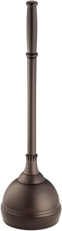 iDesign Kent Plastic Plunger with Cover Set for Master, Guest, Kids', Office Bathroom Cleaning and Storage, 5.96" x 5.96" x 21.66", Bronze